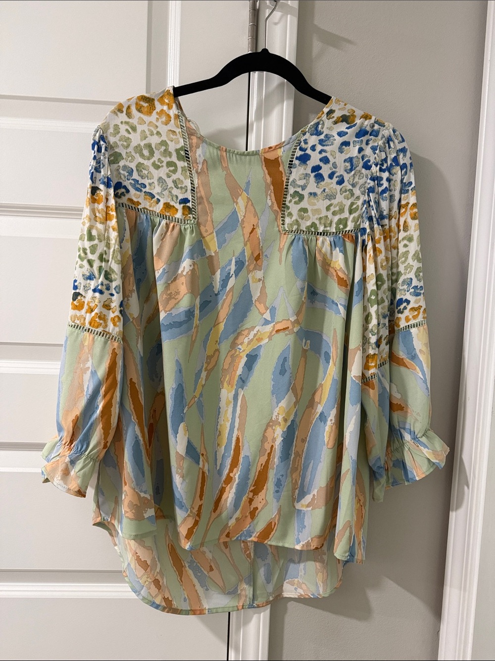 Umgee Pastel Abstract & Leopard Accent Tunic - Light Green, Blue, Peach